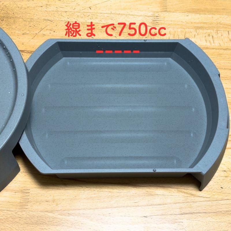 水は目印の線まで750cc入りました