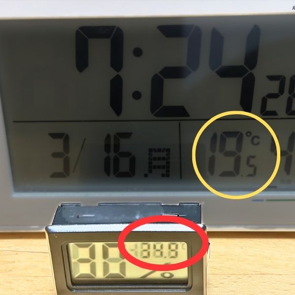 翌朝の気温と腹巻きの中の温度