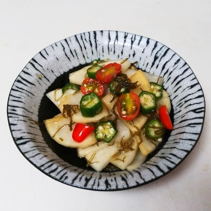 ミニトマト・オクラ・大根のがごめ昆布あえ